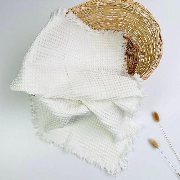 DREAMLINE 100% Cotton Waffle Blanket Natural White - Picture 2 of 3